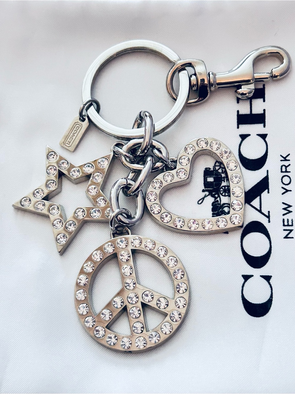 RARE Coach Y2K Swarovski Star Heart & Peace Sign Keychain/ Bag Charm